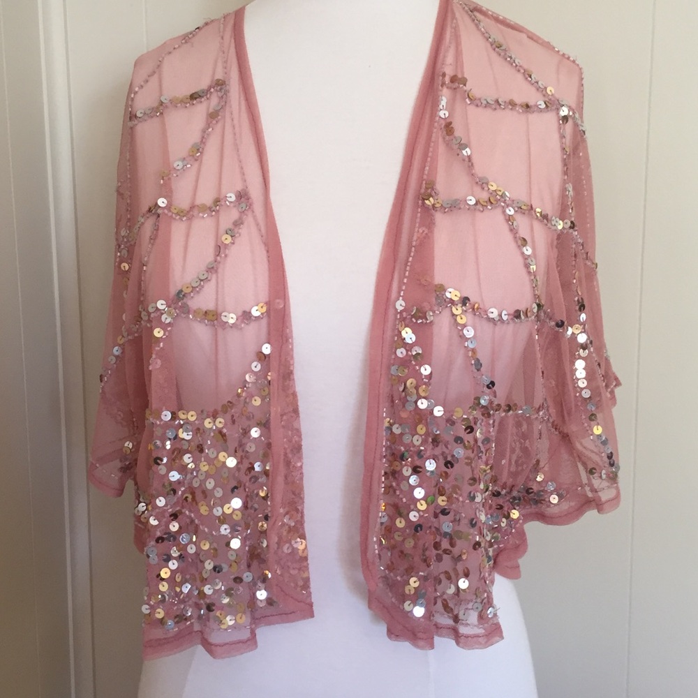 Sheer sequin kimono jacket